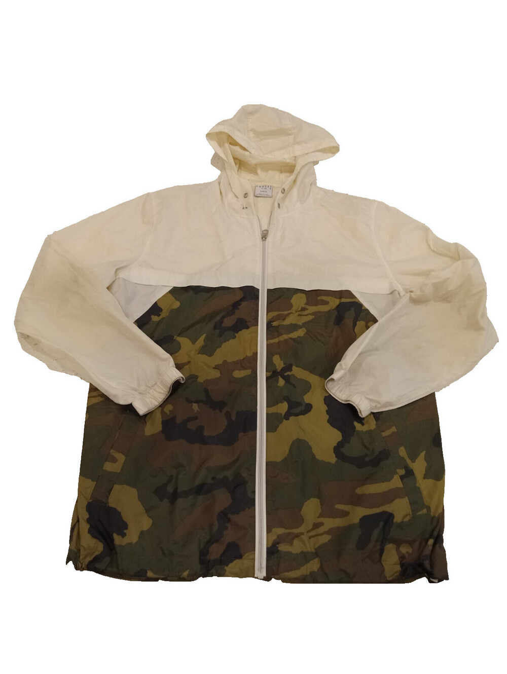 Empyre Jacket Mens Large Off White Green Camo Full Zip Hooded Windbreaker L